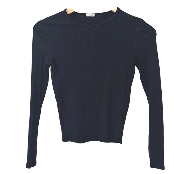 Cotton On Tops - Cotton On Black Ribbed Long Sleeve Crew Neck Slim Fit Recycled Top Womens Small
